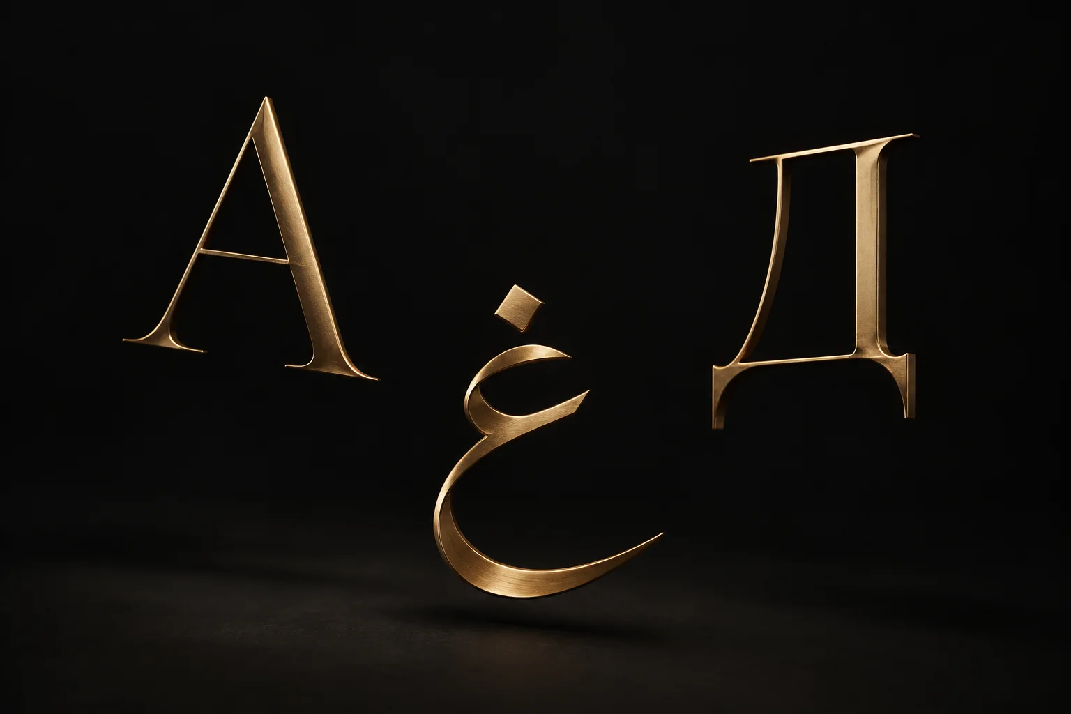 Gold Latin, Arabic and Cyrillic letterforms